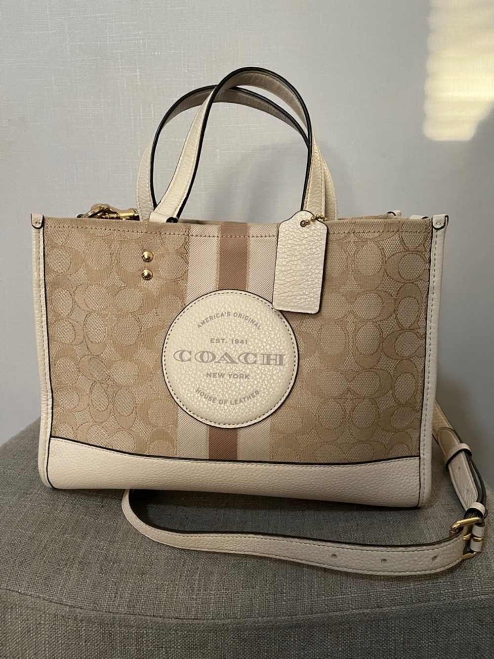 Coach Beige/Chalk Signature Canvas Satchel with Leather Trim